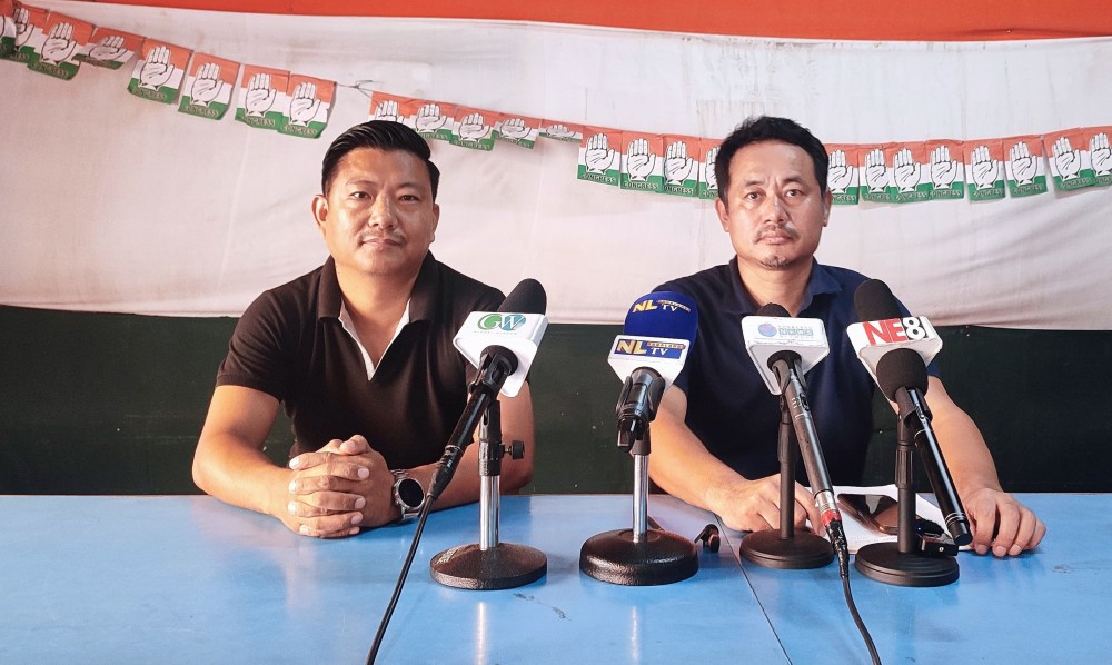 Chairperson of the NPCC Communications Department Yanger Longkumer(Right) addresses the media in Dimapur on June 3. (Morung Photo)